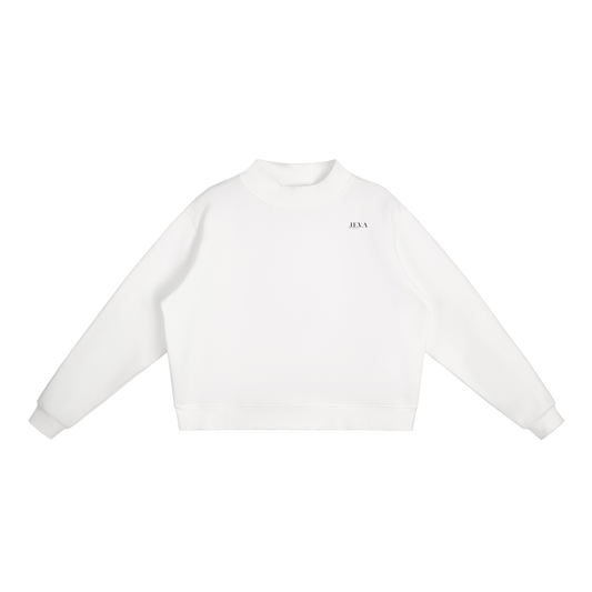 Essential Fleece Mock-Neck Crew Sweatshirt White