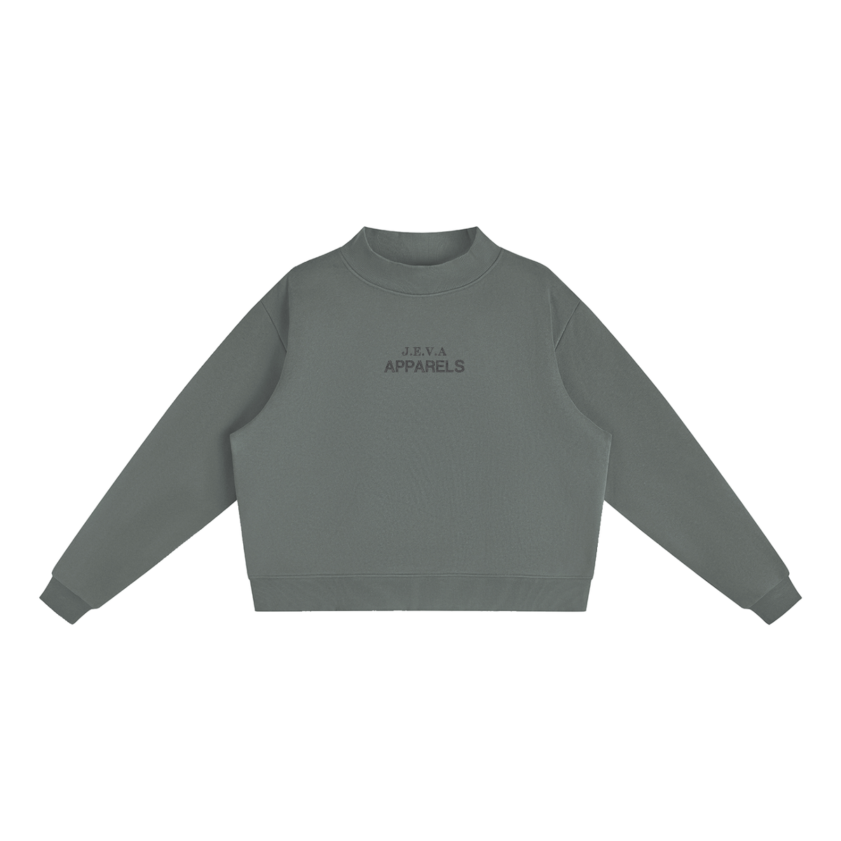 JEVA Apparels, Essential Fleece Mock-Neck Crew Sweatshirt Dark Gray
