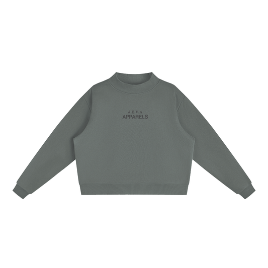 JEVA Apparels, Essential Fleece Mock-Neck Crew Sweatshirt Dark Gray