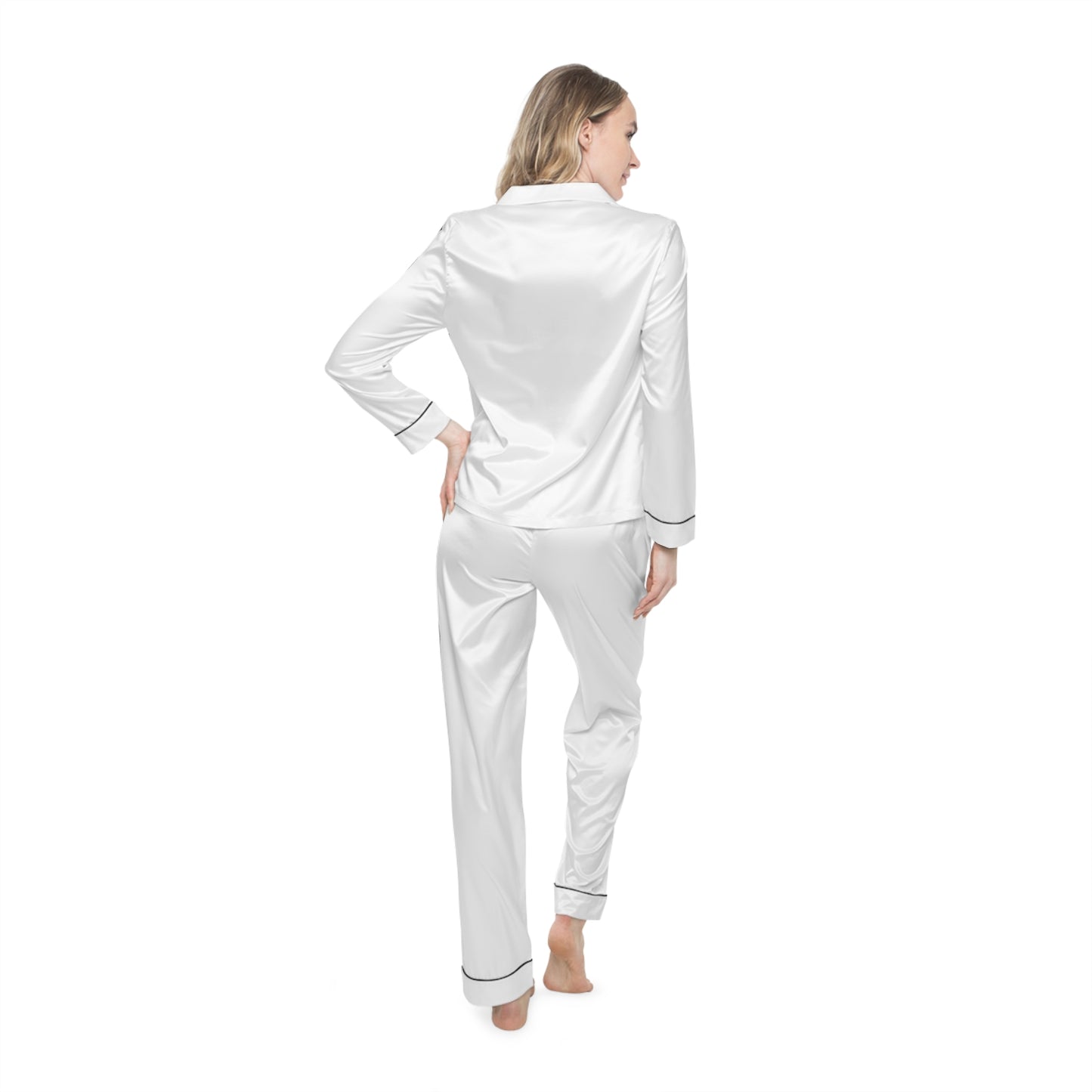 JEVA INTIMATES Satin Pajama Set — White Cloud Silk-Feel Sleepwear