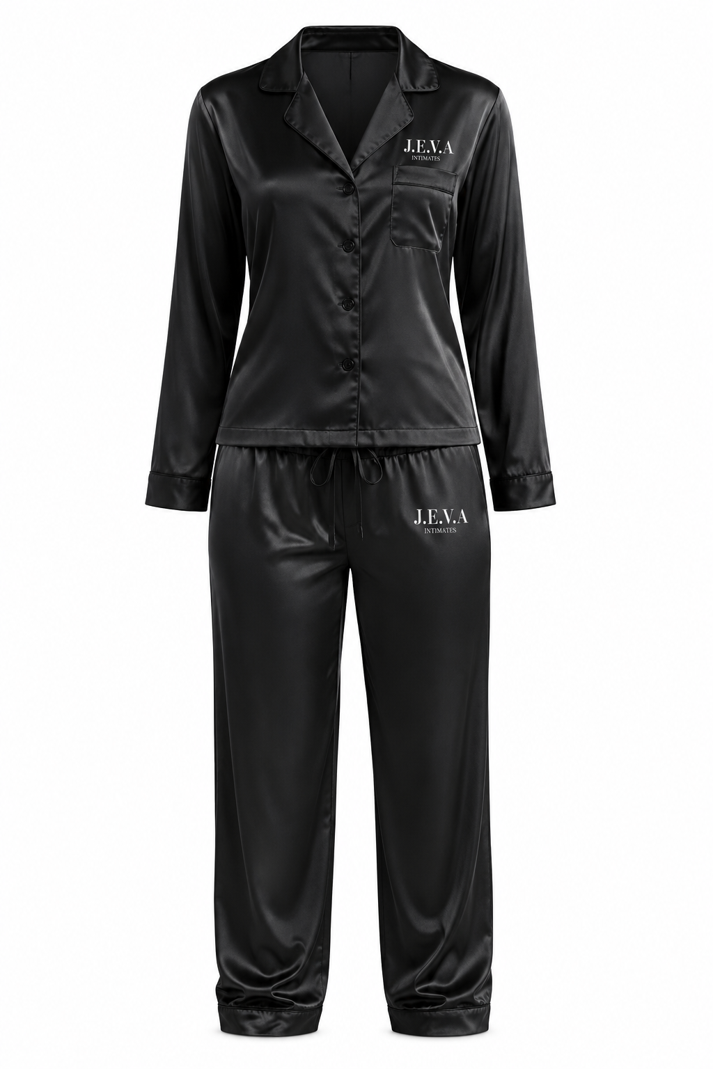 JEVA INTIMATES Satin Pajama Set — Dark Night Silk-Feel Sleepwear
