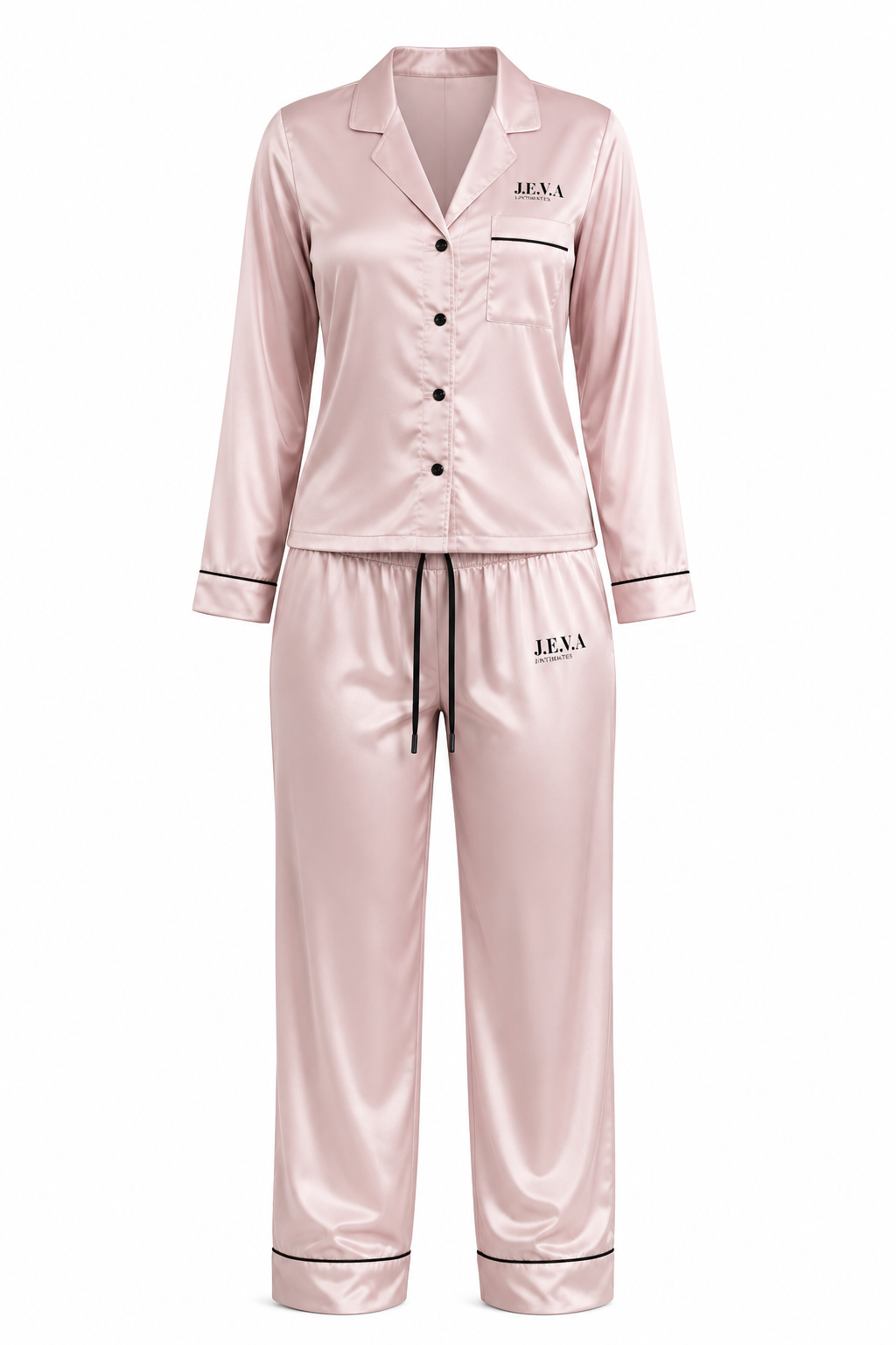 JEVA INTIMATES  Satin Pajama Set — Blush Pink Luxe Sleepwear