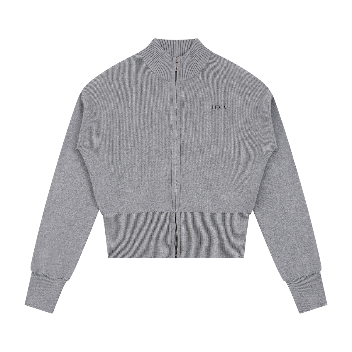Women’s Mock Neck Zip Up Cardigan Flower Gray