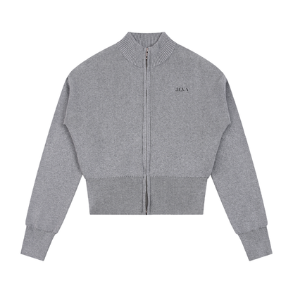 Women’s Mock Neck Zip Up Cardigan Flower Gray