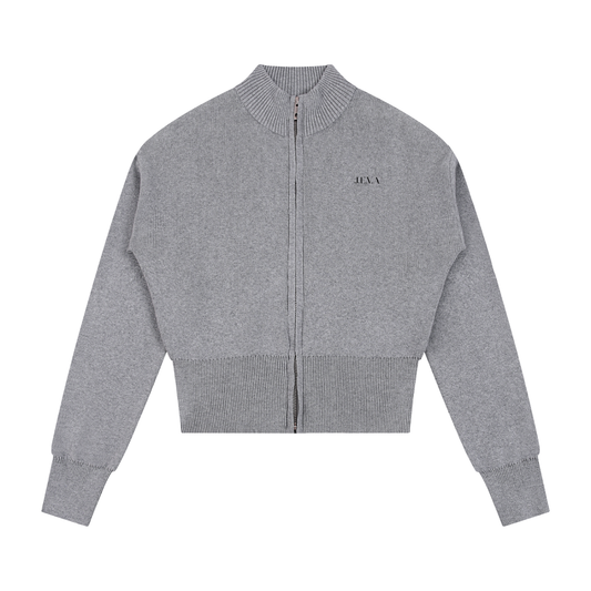 Women’s Mock Neck Zip Up Cardigan Flower Gray