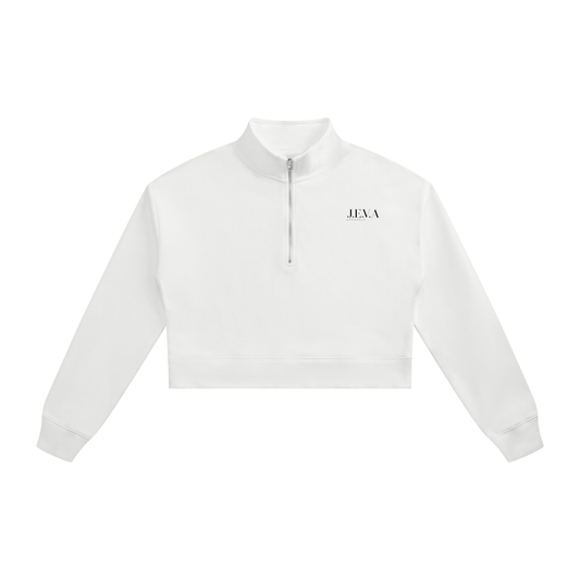 JEVA Apparels, Women's Crop Quarter-Zip Sweatshirt White