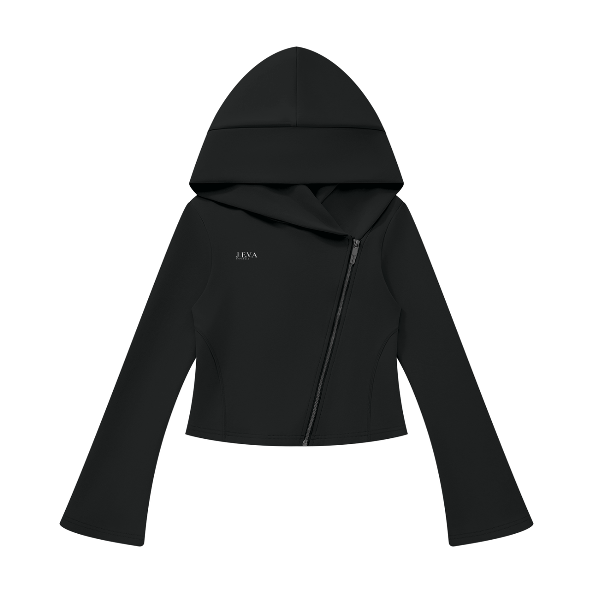 JEVA Apparels, Bell Sleeve Full Zip Hoodie Black