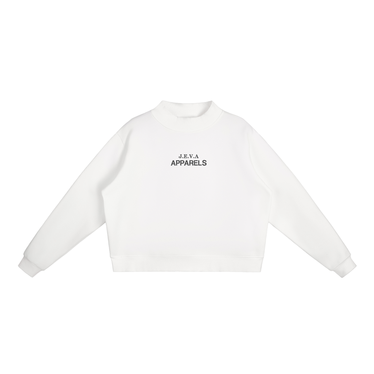 JEVA Apparels, Essential Fleece Mock-Neck Crew Sweatshirt White