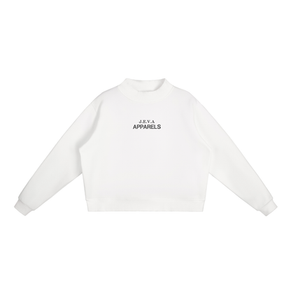 JEVA Apparels, Essential Fleece Mock-Neck Crew Sweatshirt White