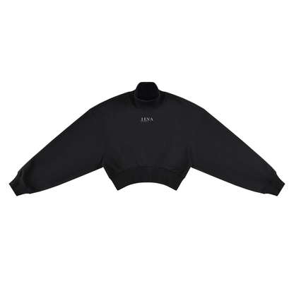 JEVA Apparels, Crop Mock Neck Sweatshirt Black