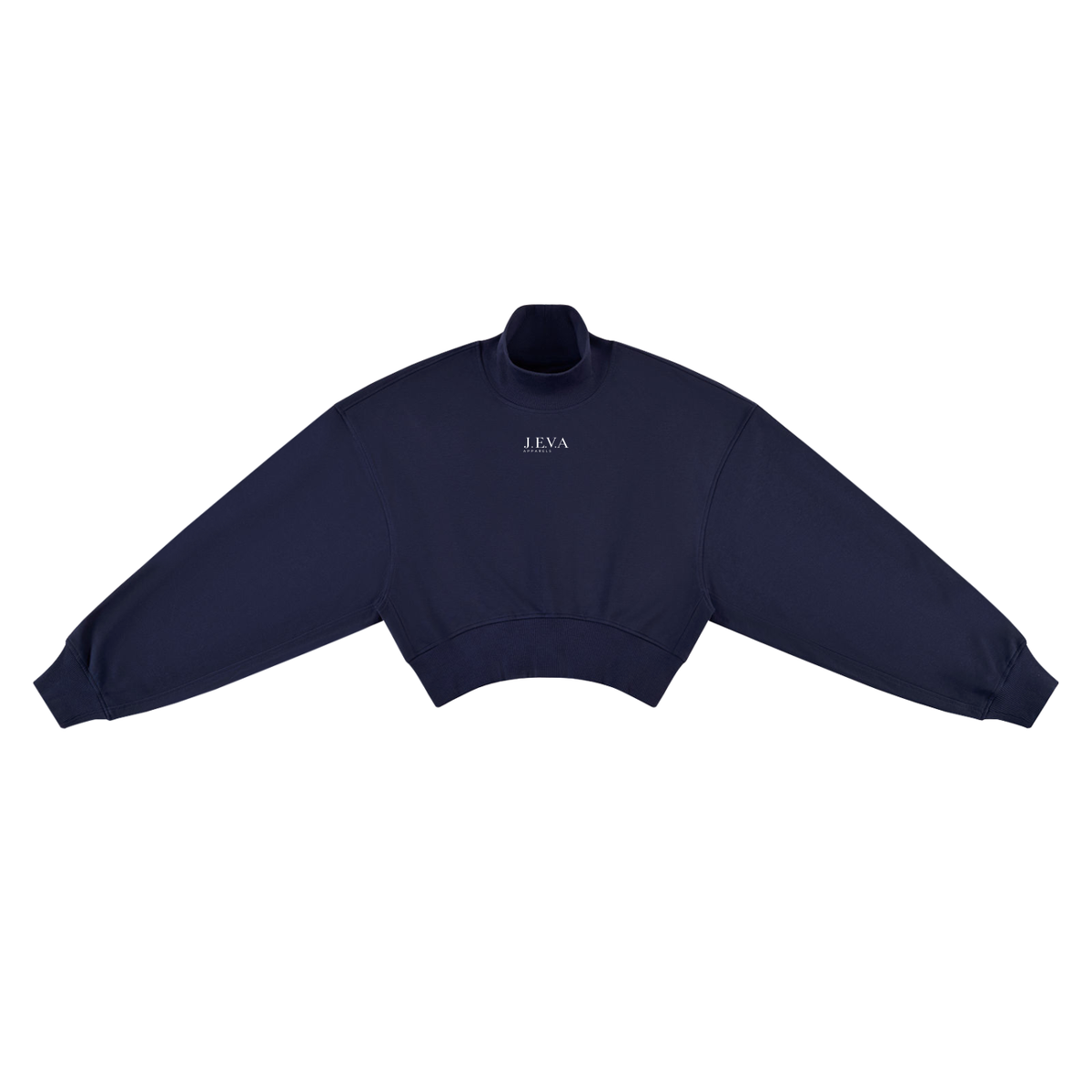 JEVA Apparels, Crop Mock Neck Sweatshirt Navy Blue