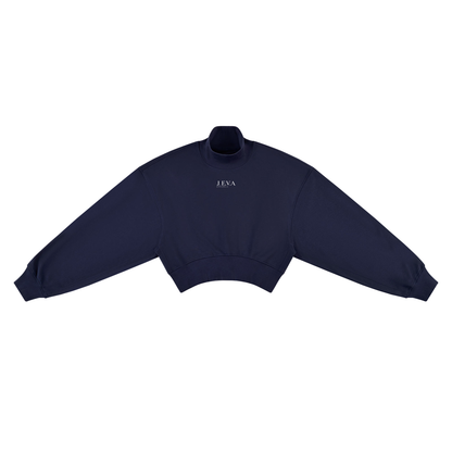 JEVA Apparels, Crop Mock Neck Sweatshirt Navy Blue
