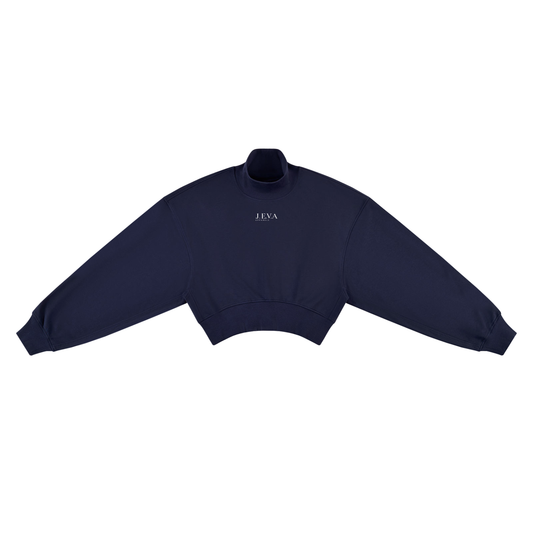 JEVA Apparels, Crop Mock Neck Sweatshirt Navy Blue