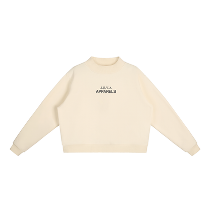 JEVA Apparels, Essential Fleece Mock-Neck Crew Sweatshirt Cream Apricot